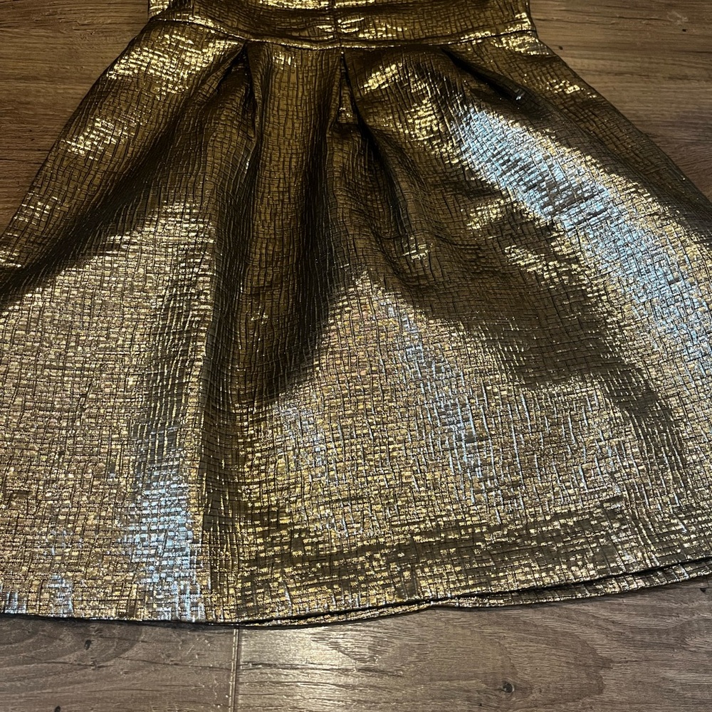 Loft Metallic Jacquard V-Neck Mini Flare Dress- size 0 Petite - Picture 11 of 16